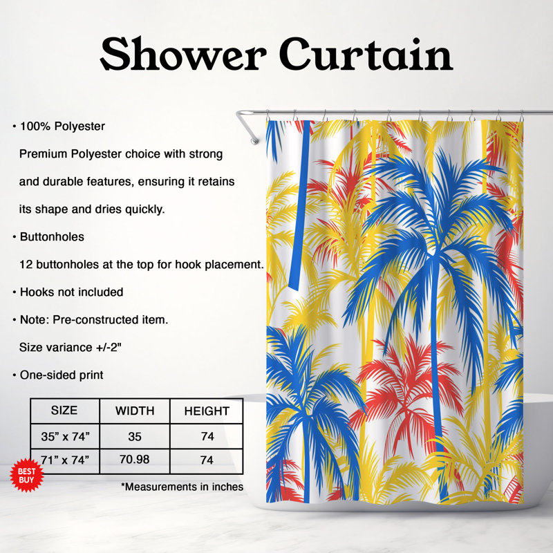 Rideau de douche standard tropical rétro chic - 1 pièce, H 74 po x l 71 po