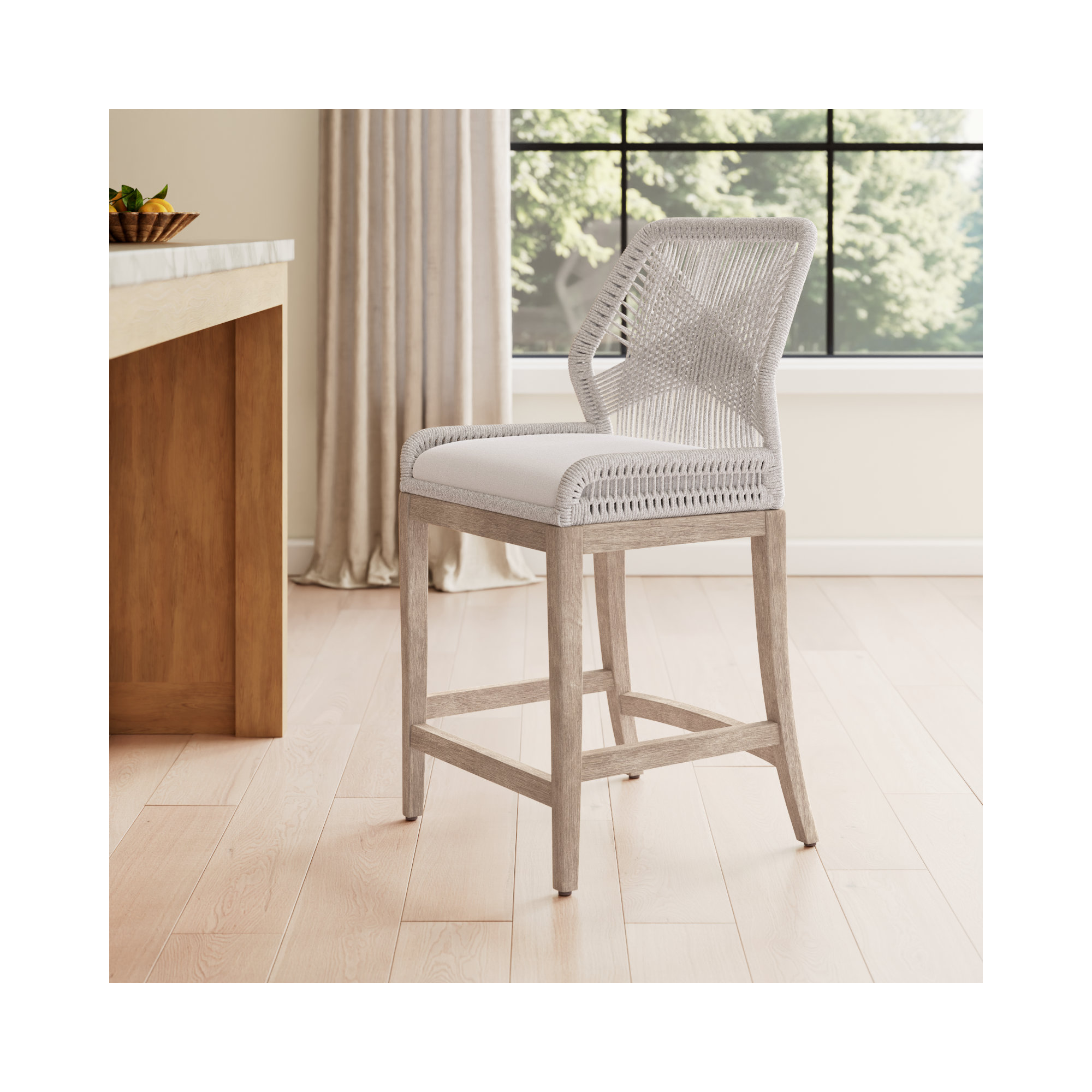 Mitali Bar & Counter Stool, Counter Stool (26" Seat Height), Taupe & White, Natural Gray