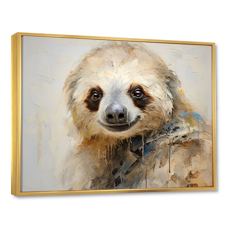 «Thoughtful Sloth», reproduction sur toile, H 12 po x l 20 po x P 1 po, Cadre flottant doré