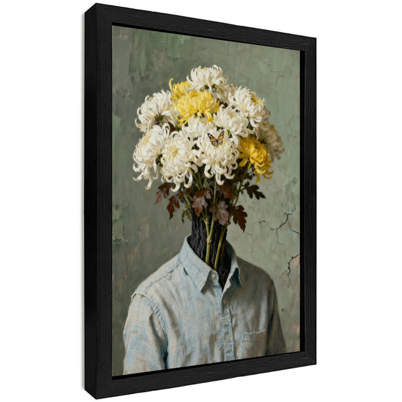 «Black Headless Vintage Headless Man with Blooming Flowers», reproduction d'art encadrée de style surréalisme