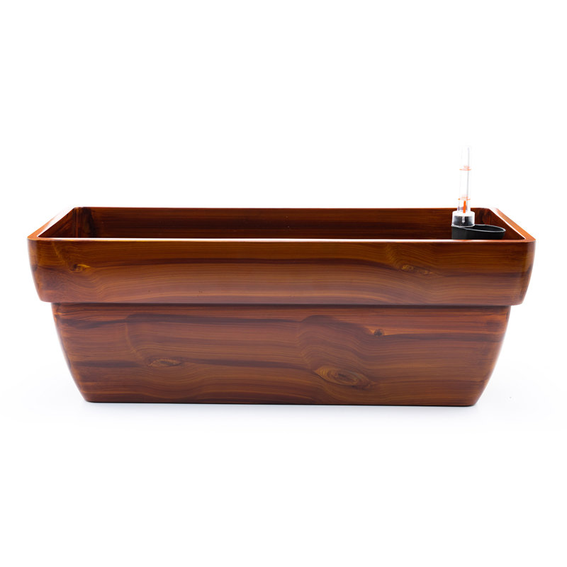 7.8 In. Dark Wood Plastic Rectangle Self-Watering Planter Pot