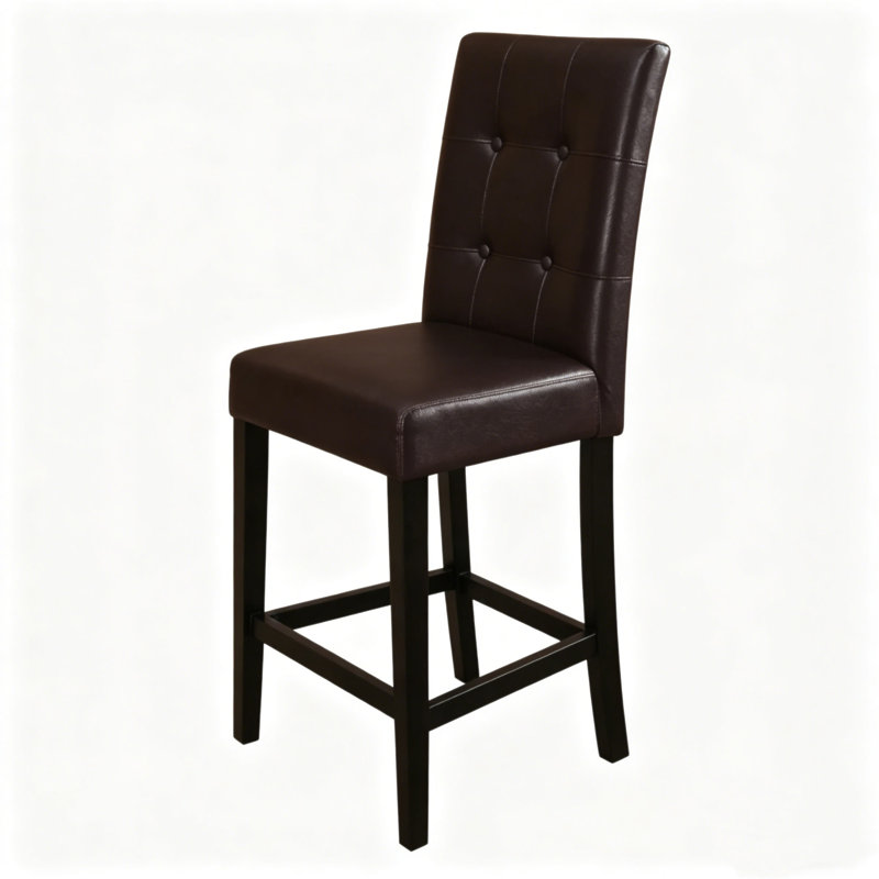 Ensemble de 2 chaises de salle à manger à hauteur de comptoir, similicuir rembourré, dossier haut capitonné, structure en bois massif, siège d'une hauteur de 24 po