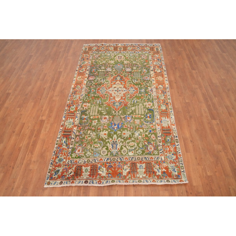 Tapis vert géométrique traditionnel 5 x 9