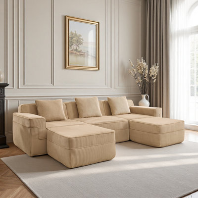 Modular U Shape Sectional Boneless Sofa, Cloud Sectional Couch With Deep Seat, Modern Modular Sofa Couch With 2 Movable Ottoman, Corduroy Fabric
