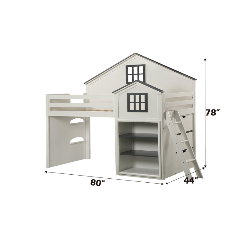 Lit mezzanine Khup en blanc et gris