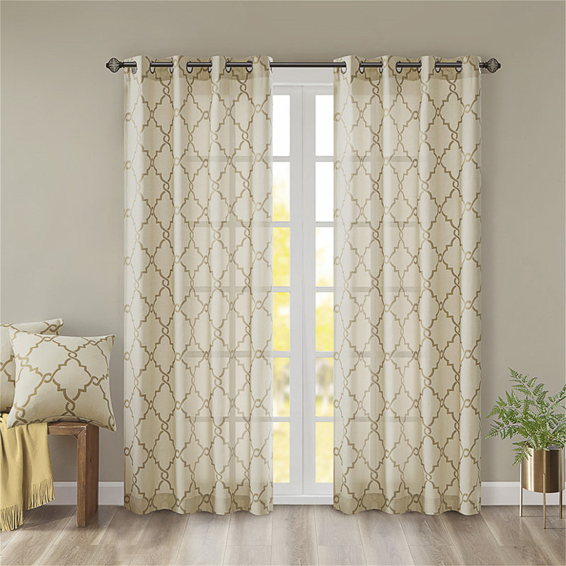 Fretwork Print Grommet Top Window Curtain Panel With Geometric Design And Light-Filtering Texture., 50" W  x 63" L