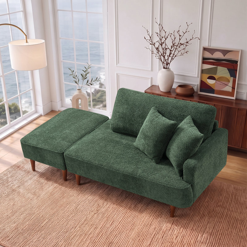 Chaise longue et tabouret rembourrés Mashawna, Vert bouclé