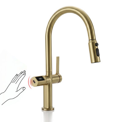 Lefton Touchless Pull-out Kitchen Faucet, Hands Free Motion Sensor Activated, Battery-free Temperature Display, Kf2206