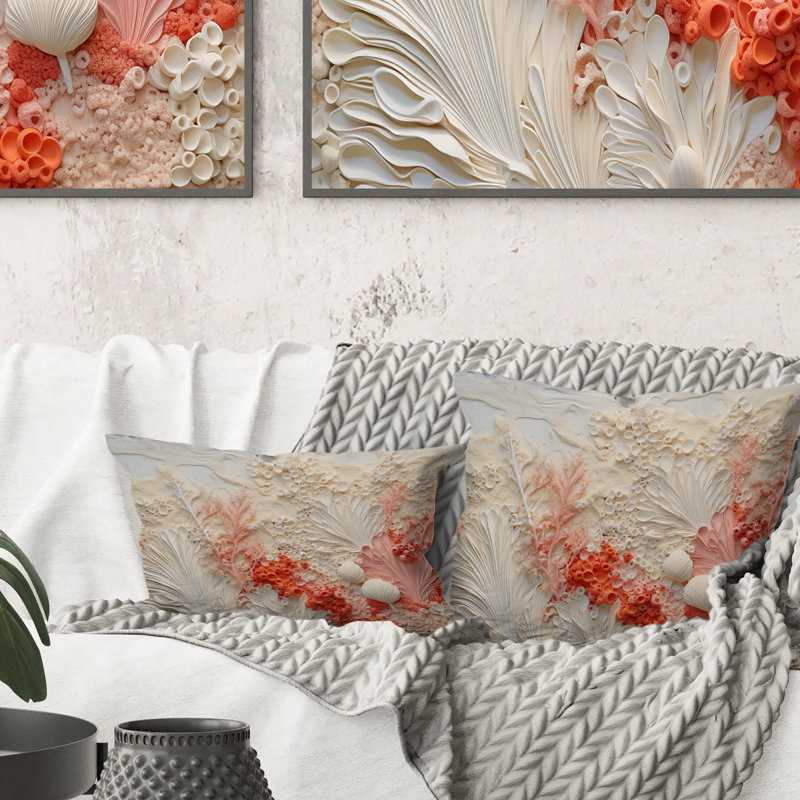 Coussin rose et blanc Coastal Coral Collage V - Coastal Coral Under Water, Rectangle 12"H x 20"W