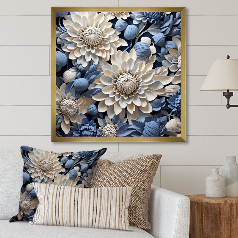 «Pure White and Blue Chrysanthemums Beauty - Chrysanthemums», reproduction sur toile encadrée, H 16 po x l 16 po x P 1 po