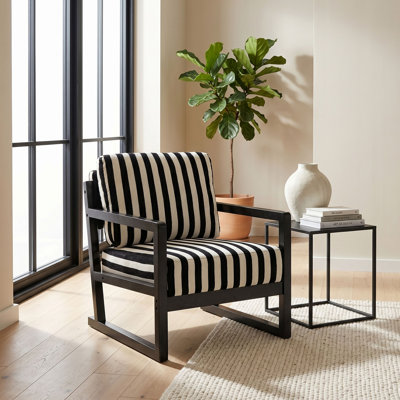 Chaise d'appoint Mid-Century moderne à rayures avec structure en chêne noir