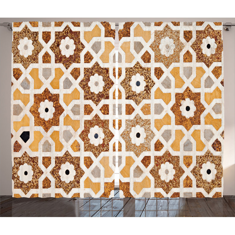 Antique Geometric Semi-Sheer Rod Pocket Curtain Panels, 54" x 96"