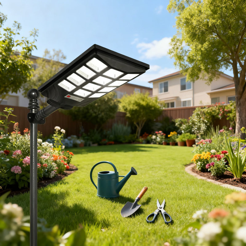 Lampadaires solaires d'extérieur avec capteur de mouvement, 20000LM de lumières crues à énergie solaire Dusk To Dawn, IP65 imperméable à l'eau, télécommande pour le parc de jardin (paquet de 4)
