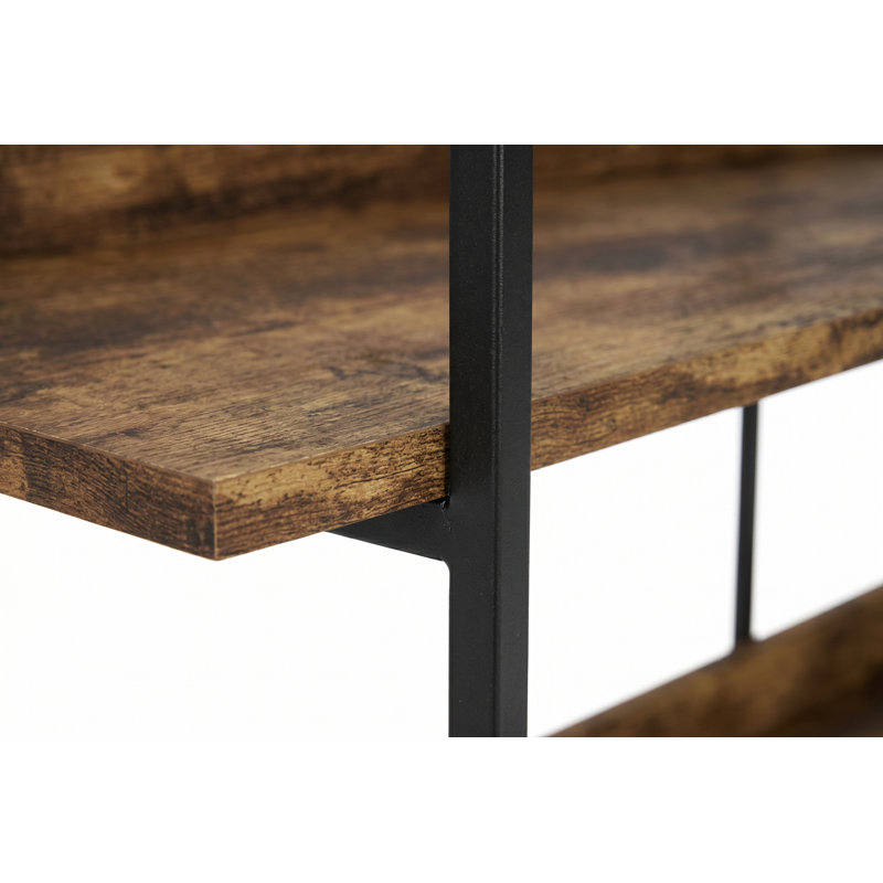 Console industrielle de 34 pouces, canapé-lit étroit à 3 niveaux avec tablettes, finition en bois récupéré et cadre en métal noir pour le vestibule, le couloir
