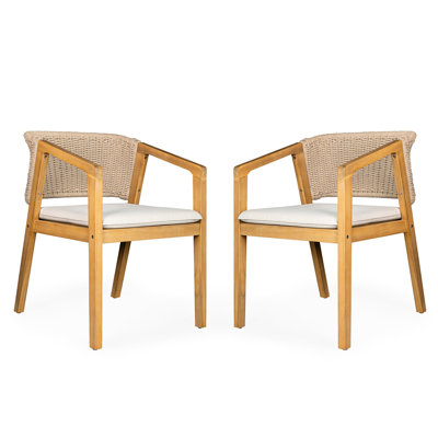 Paire de chaises d'extérieur en bois - Corde élégante et tapis antidérapant pour une salle à manger de patio stable à deux avec coussin moelleux