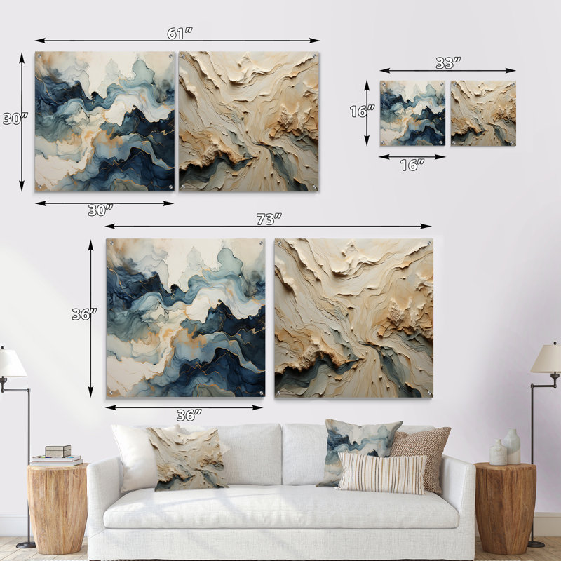 Minimalisme «River Mountain Wonders I» - ensemble de 2 verres muraux en acrylique, H 36 po x l 73 po