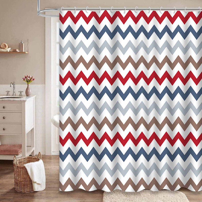 Rideau de douche sans couture à chevrons beiges et bleus avec 12 crochets, L 72 po x l 84 po