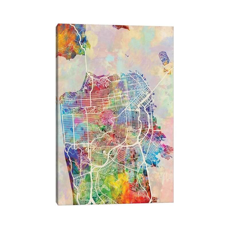 San Francisco City Street Map I by Michael Tompsett - 1 Piece Wrapped Canvas Wall Art, 101.6 cm H x 66.04 cm W x 1.91 cm D
