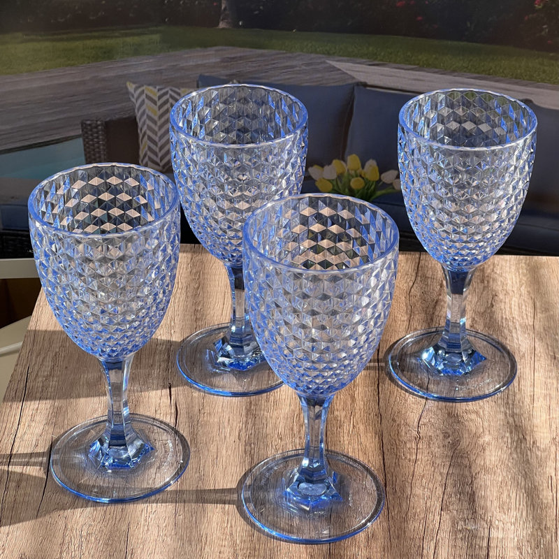 Ensemble de 4 verres à vin en diamant taillés en diamant (12 oz), ensemble de verres à vin en acrylique sans BPA, verres à vin rouges incassables, verres à vin blancs