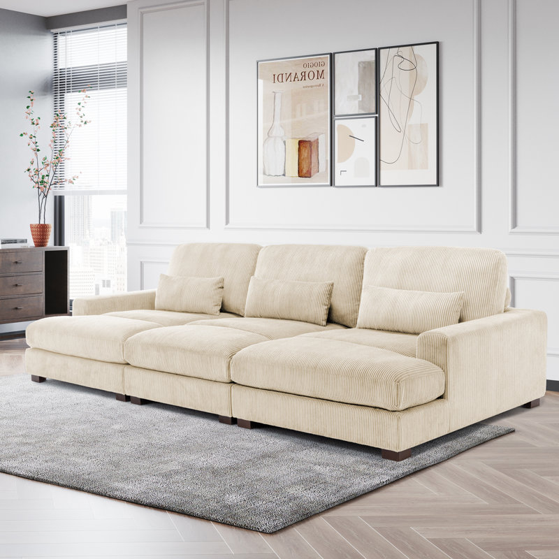 Canapé modulaire en velours côtelé 127,6 po, Blanc