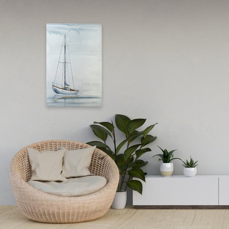 Plage et voile nautique à l'horizon, H 24 po x l 16 po