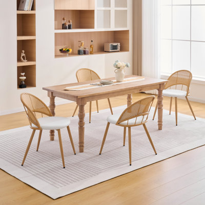 Chaises de salle à manger en simili cuir à dossier en rotin