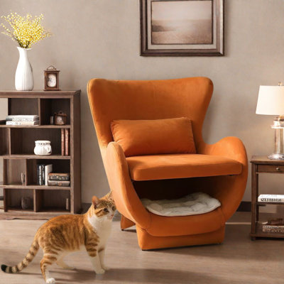 Chaise d'appoint 2 en 1 moderne en velours avec coussin rembourré gratuit et espace pour animaux de compagnie