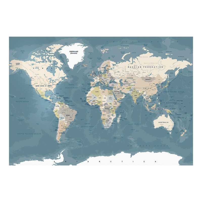 Adhésif mural amovible carte du monde Highville - carte du monde en couleurs douces, L 124 po x l 173 po