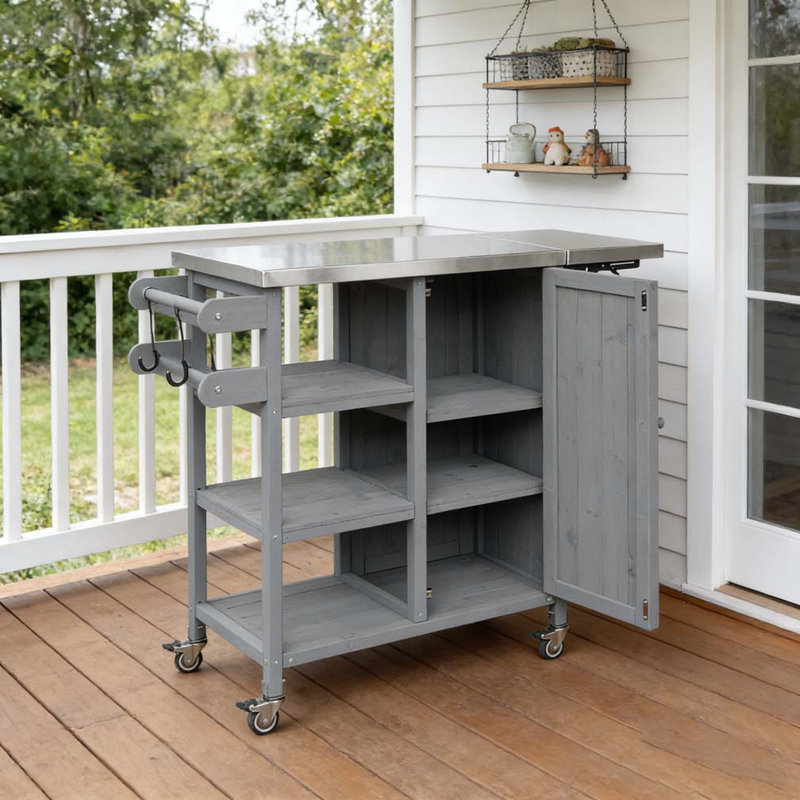 Station de préparation portative pliable avec roulettes verrouillables, Gris