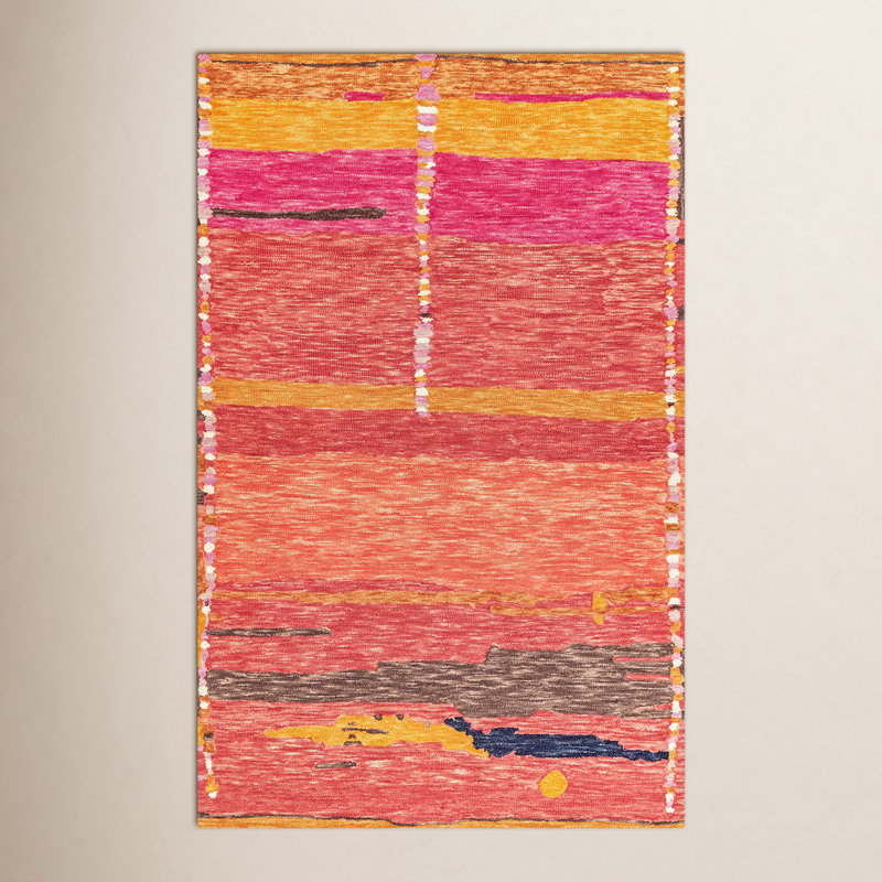Tapis orange / rose / brun en laine touffeté à la main Courtney, Rectangle 5 pi x 8 pi