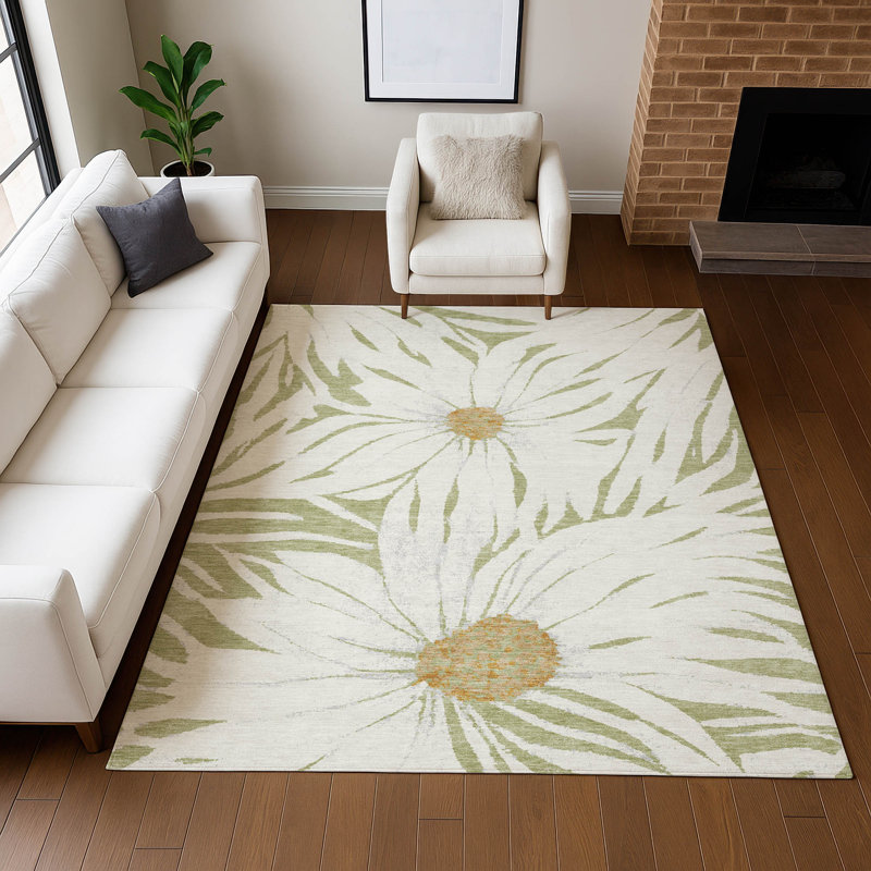 Machine Washable Indoor/Outdoor Oliveras ACN2263 Floral Rug, Rectangle 10' x 14'