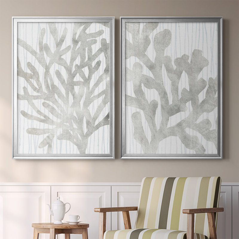 Alfonso Quiet Coral III - Ensemble de 2 reproductions d'art sur toile encadrées, Argent, H 36,5 po x l 53 po x P 1,25 po