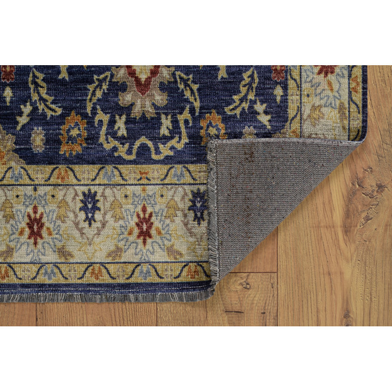 Laurel Marmara Machine Woven Polyester No Pattern Area Rug in Navy, Runner 2'2" x 10'