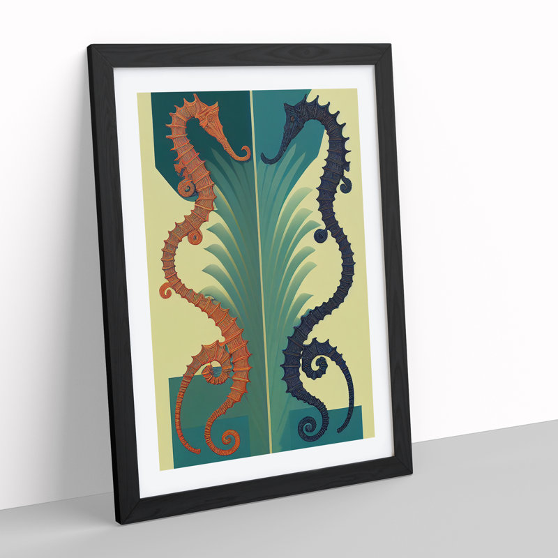 Two Seahorses - Wall Art, Black Picture Frame, 36cm H x 27cm W, White