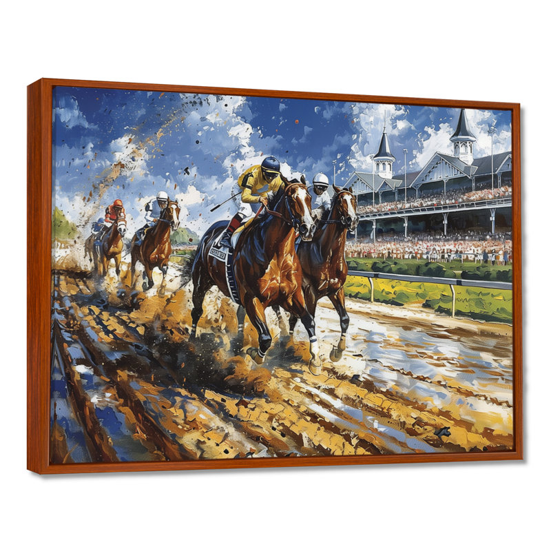 Marlyin - course de chevaux, art mural, H 12 po x l 20 po x P 1 po, Cadre flottant brun