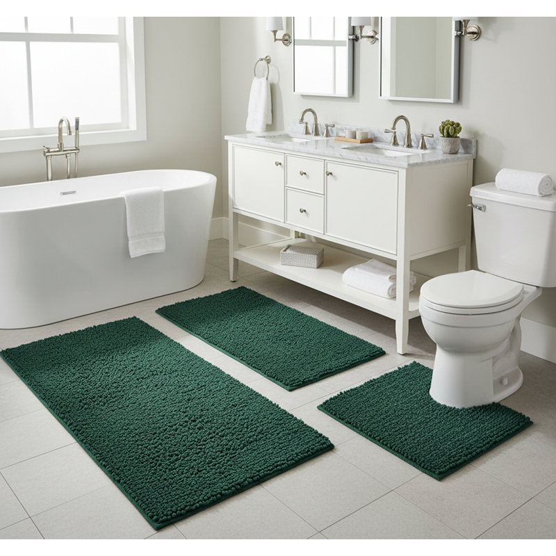 Chenille Non-Slip Bath Mat, Deep Green