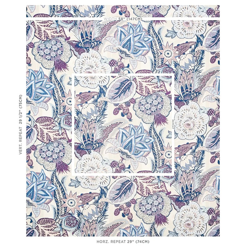 Zanzibar Linen Print Fabric, Hyacinth
