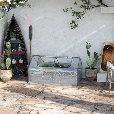 Lit de jardin surélevé galvanisé 6 pi x 3 pi avec abri de serre, gris