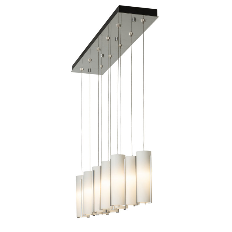 Exos 10 - Light Cylinder Pendant, Sterling, Long: 13" to 130", Opal Glass