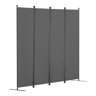Paravent 4 panneaux pliable, écran d'intimité en tissu, autoportant, gris