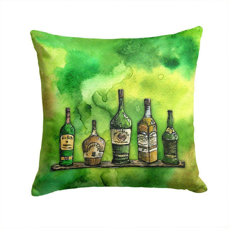 Whiskey Bottle Indoor/Outdoor Throw Pillow, 14" x 14"