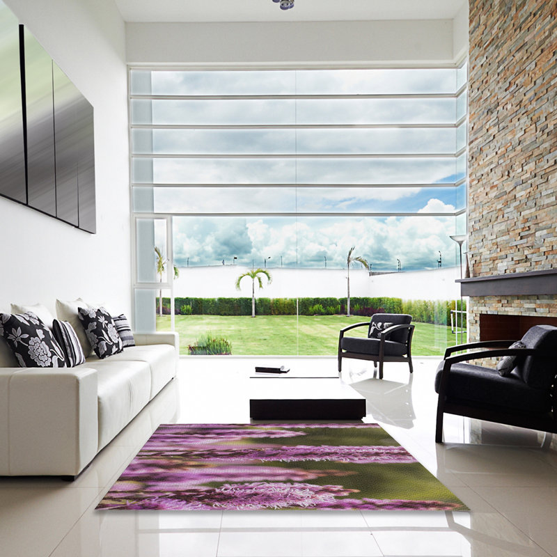 Tapis mauve/vert à tisser électrique, Carré 8 pi