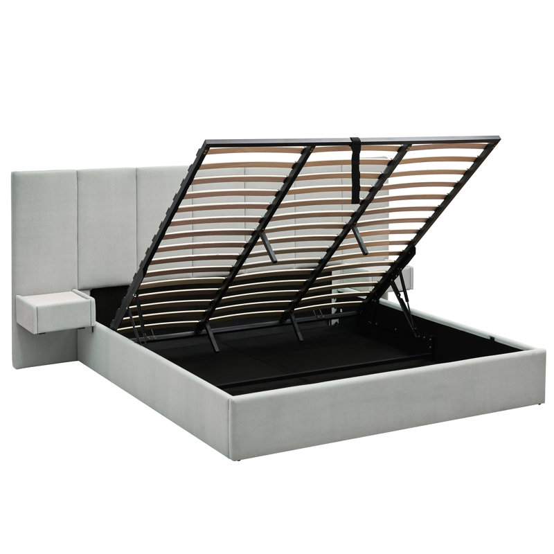 Upholstered Lift Storage Bed Frame with Hotel-Style Headboard, Queen Size & King Size Bed Frame, Sprung  Slats, Velvet Headboard and Drawers, Gas Lift Hydraulic Support, No Box Spring Needed