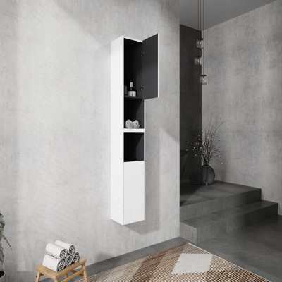 12" Bathroom Side Cabinet,2-Soft Close Doors,Float Mounting Design