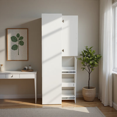 Tall Freestanding Pantry Cabinet With Pull-out Shelves – White Multi-tier Storage Organizer For Kitchen, Living Room & Office