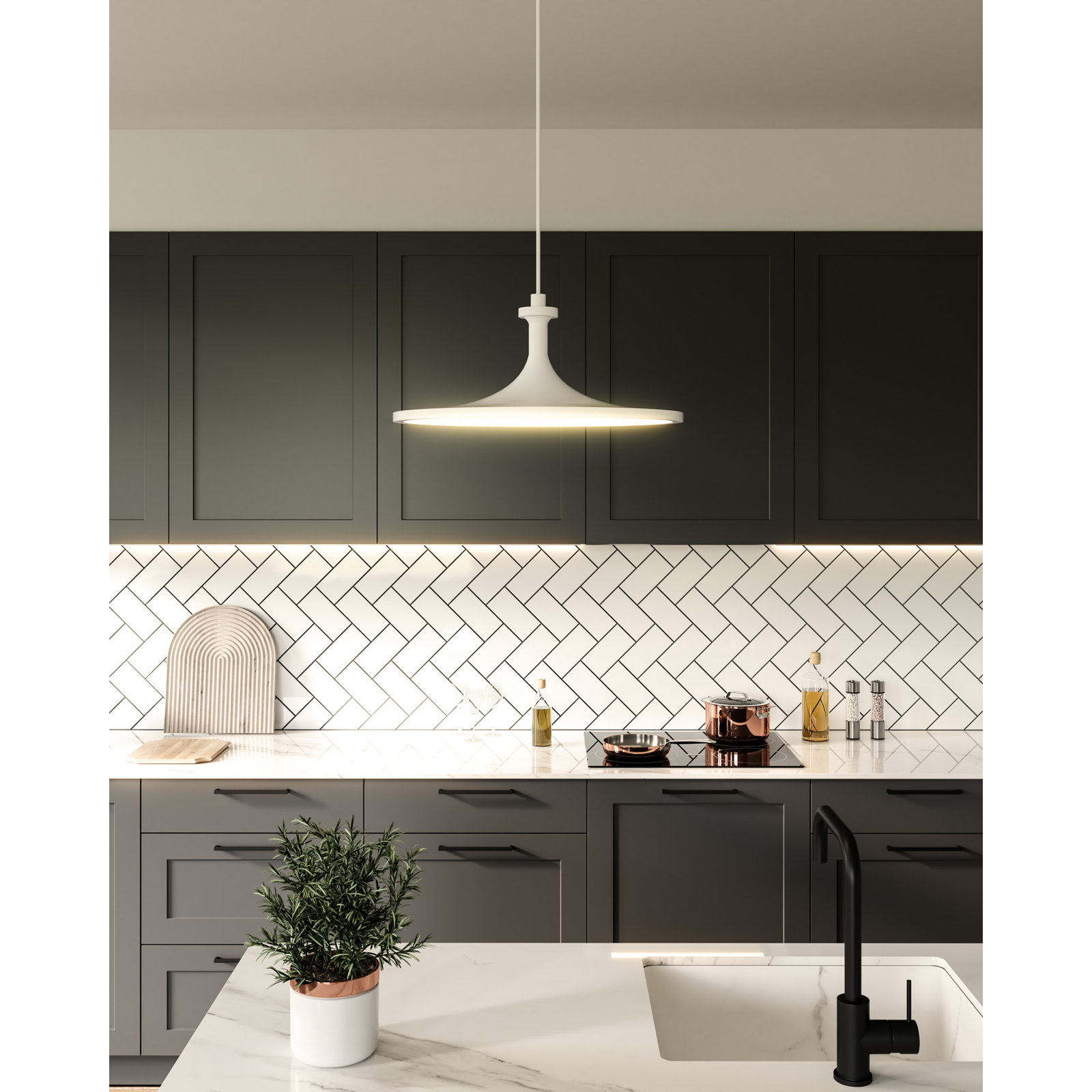 Daveney Single Light Dimmable LED Pendant, 5.25" H x 12" W x 12" D, White