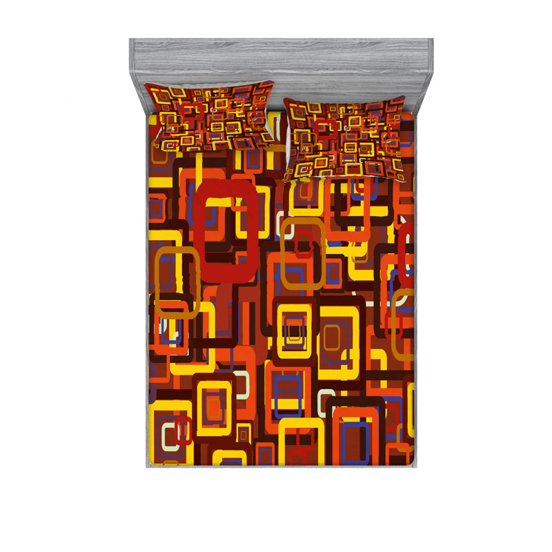 Microfiber Geometric Sheet Set, Queen Sheet Set with Fitted Sheet