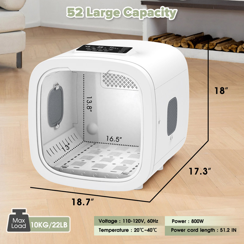 Séchoir pour animaux de compagnie AdvWIN pour chats et petits chiens, 5 modes de séchage ultra silencieux pour le toilettage avec contrôle de température intelligent efficace à 360 °, 50 autocollants pour chat, minuterie, lumière