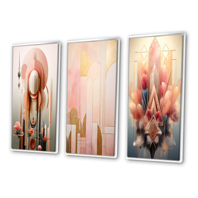 " Infinite Possibilities Geometric City Retro Rose " 3 Piece Art Set