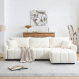110" Modular Sectional Sofa, L Shape with Extra-large Seat, Pull-line Design, Movable Ottoman, High Density Foam, Free Combination, Sturdy Metal&Wood Frame, Boucle Fabric, 3 Colours